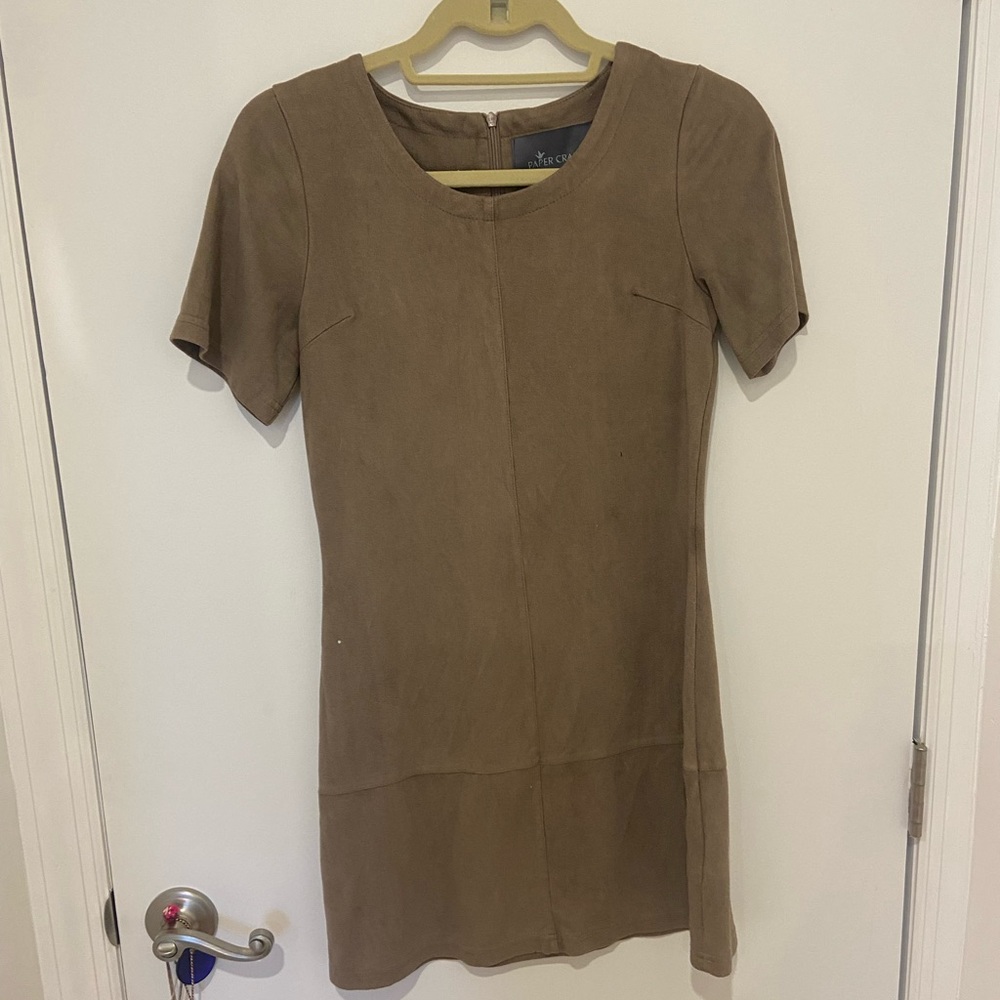 Brown, suede short sleeved dress